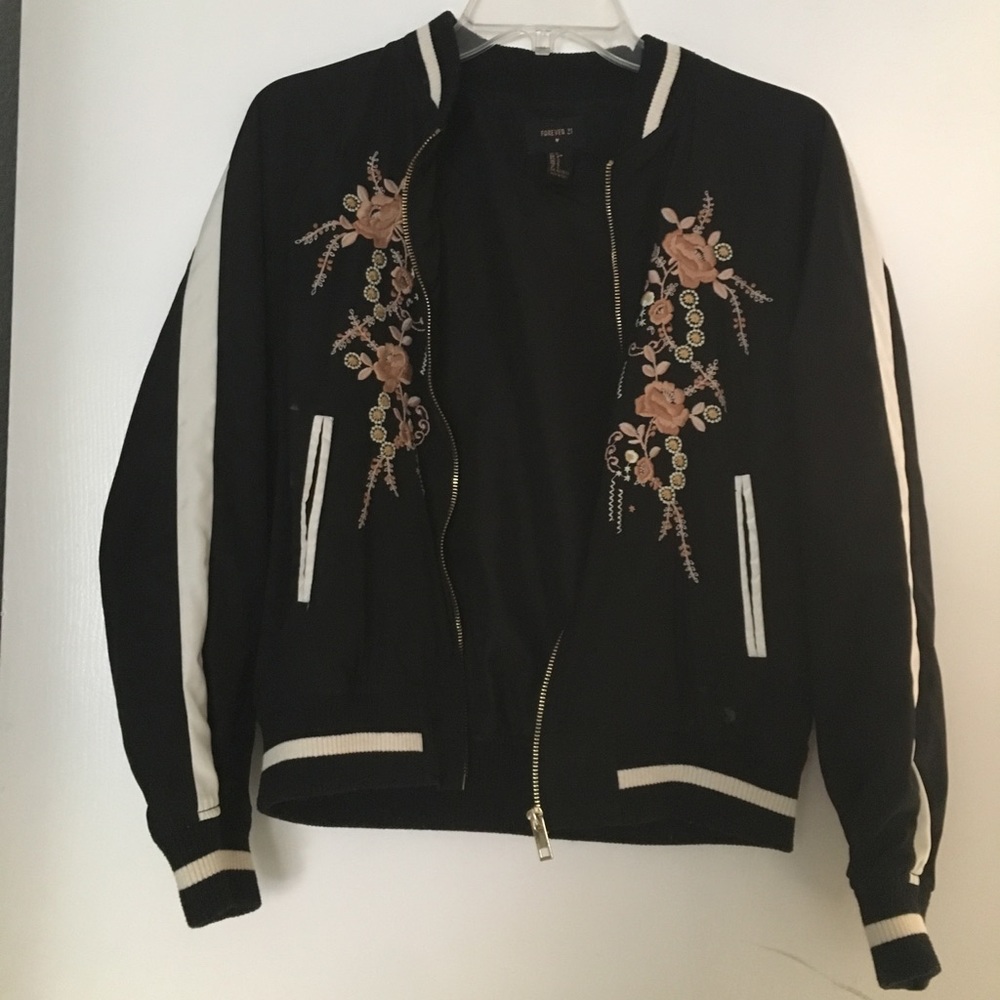 Black floral bomber jacket